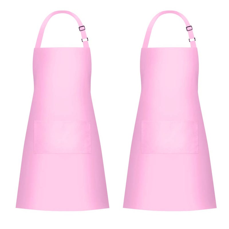 Jubatus 2 Pack Bib Aprons with 2 Pockets Cooking Chef Kitchen Apron for Women Men, Pink - Image 1